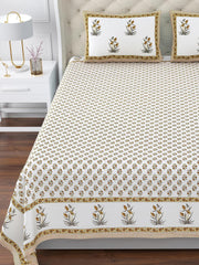 100% Cotton King Size Bedsheet For Double Bed With 2 Pillow Cover - 108 X 108 Inches, Yellow & White | Extra Soft & Wrinkle Free | Perfect Gifting Wedding, Housewarming Or Festival