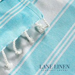 Lane Linen Turkish Beach Towels Extra Large 699 Gsm | Pre-Washed For Soft Feel Oversized Sand Free Quick-Dry Pool Towel - Aqua (Pack Of 2)