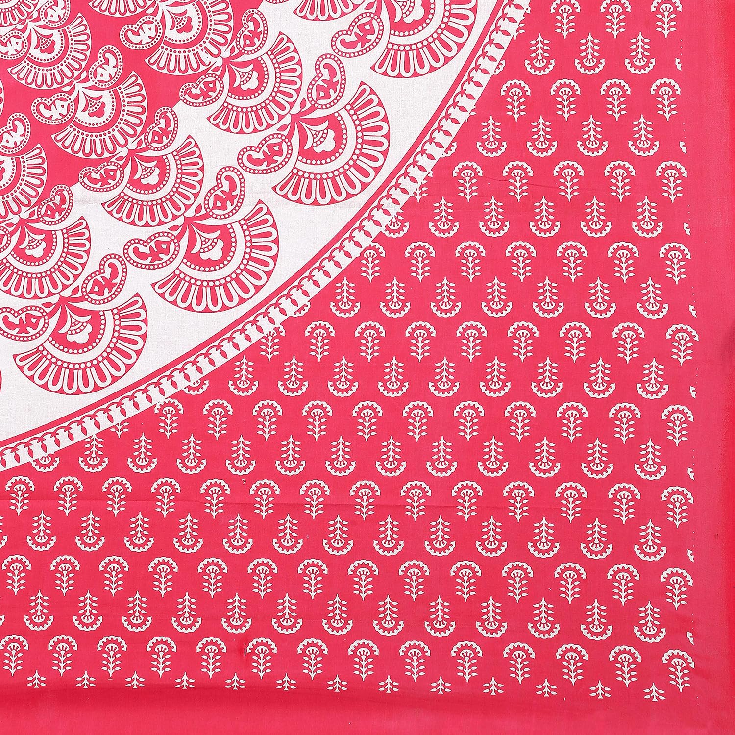 Rajasthani Jaipuri Bedsheets For Double Bed King Size With 2 Pillow Cover - 90 X 100 Inches, White & Pink | Skin Friendly Fabric With Vibrant Colors