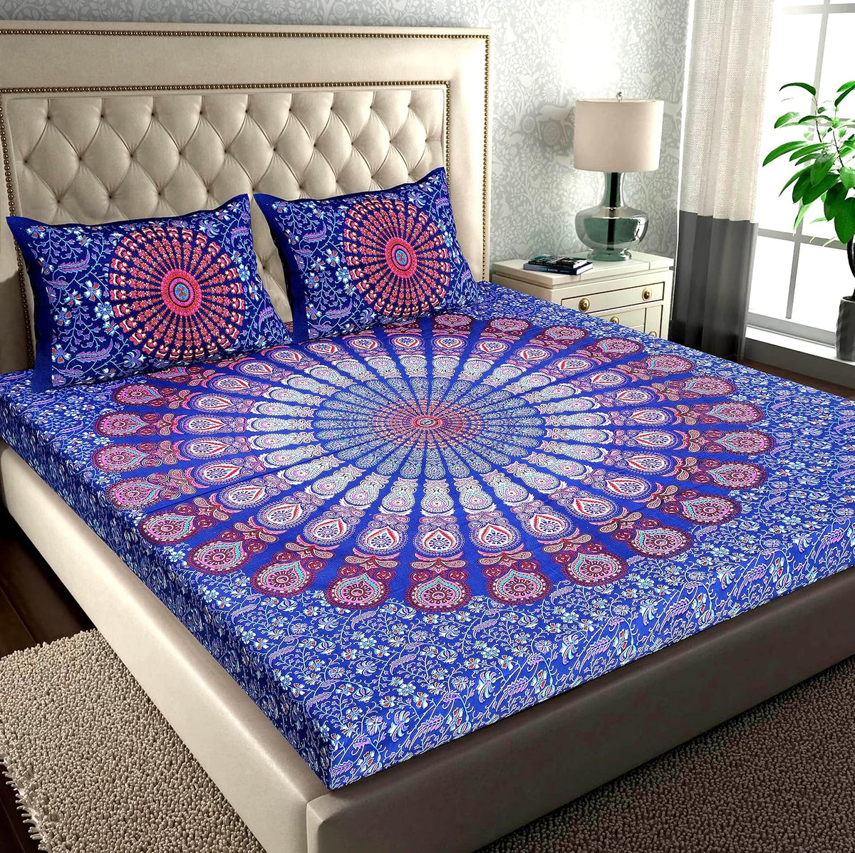 Suitable For King Size Bedsheet With 2 Pillow Cover - 90 X 108 Inches, Blue | Soft, Breathable & Skin-Friendly Feel For Year-Round Comfort