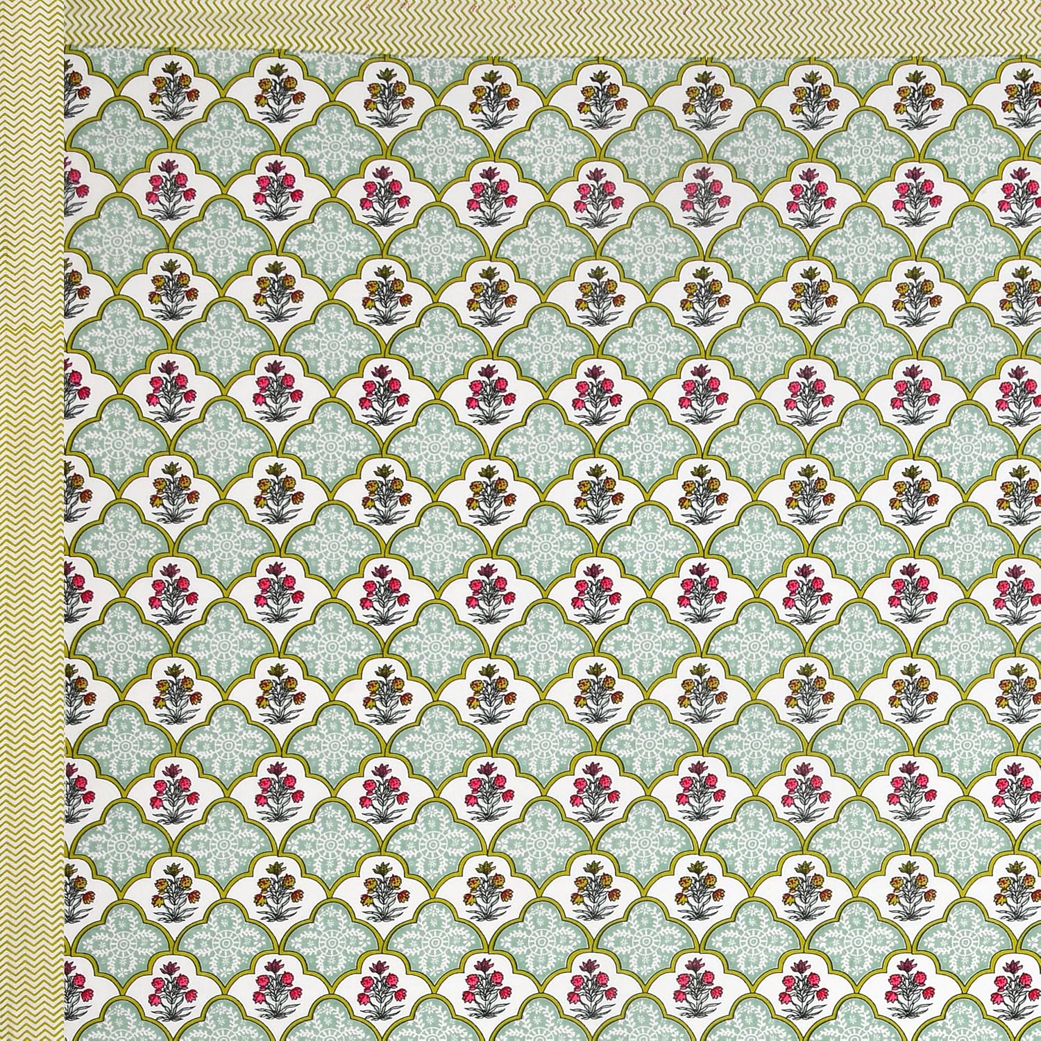Double Bedsheet For King Size With 2 Matching Pillow Covers (90 X 108 Inches) Green & Pink | Pure Cotton Jaipuri Bedsheet | Cotton Bedsheet Is Suitable For All Seasons