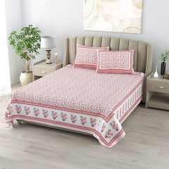 King Size Double Bedsheet With 2 Matching Pillow Covers Set | 90 X 108 Inches, White & Pink - Designer Printed Bedsheet Set | Perfectly Styled & Coordinated Look Bedsheet