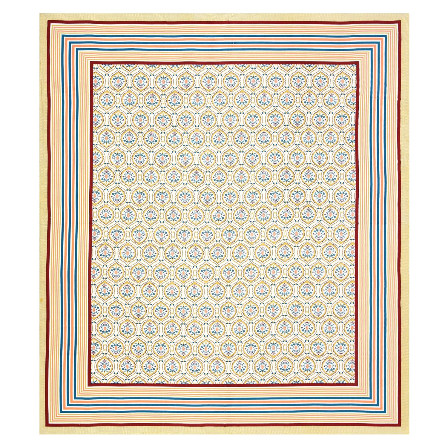 Bedsheet For Queen Bed With 2 Pillow Covers - 90 X 108 Inches, Yellow | Pure Cotton Traditional Jaipuri Printed | Ideal For Both Everyday Use & Special Events