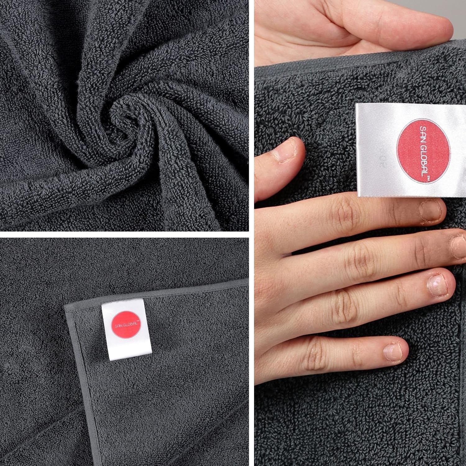 Sanglobal 100% Cotton Premium Soft Bath Towel & Hand Towel 800 Gsm (Charcoal) - Pack Of 2