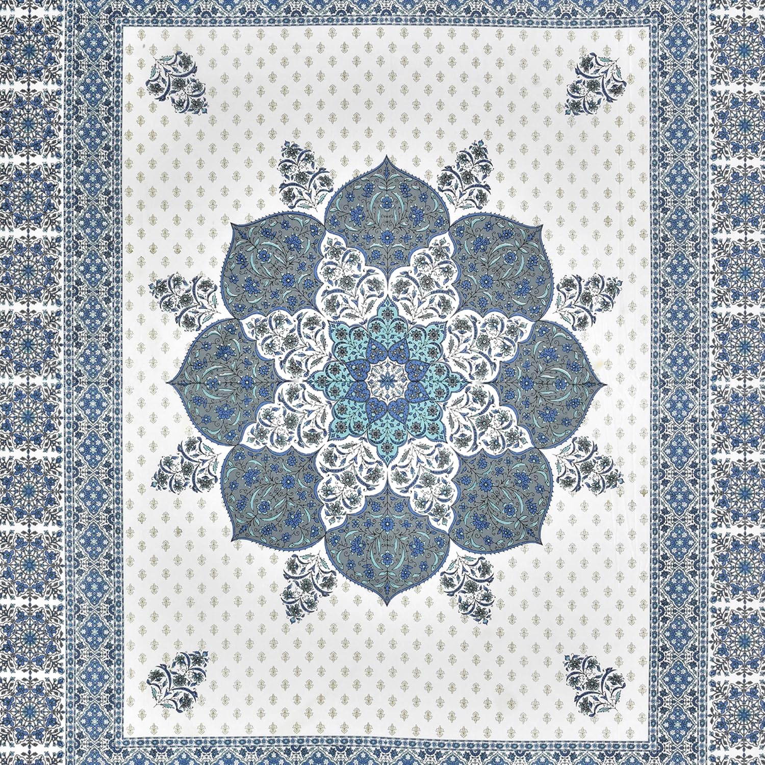 Sanskriti Bedsheet For Double Bed King Size With 2 Pillow Cover - 90 X 108 Inches, Blue & Grey | Soft, Durable & Stylish | Breathable & Skin-Friendly