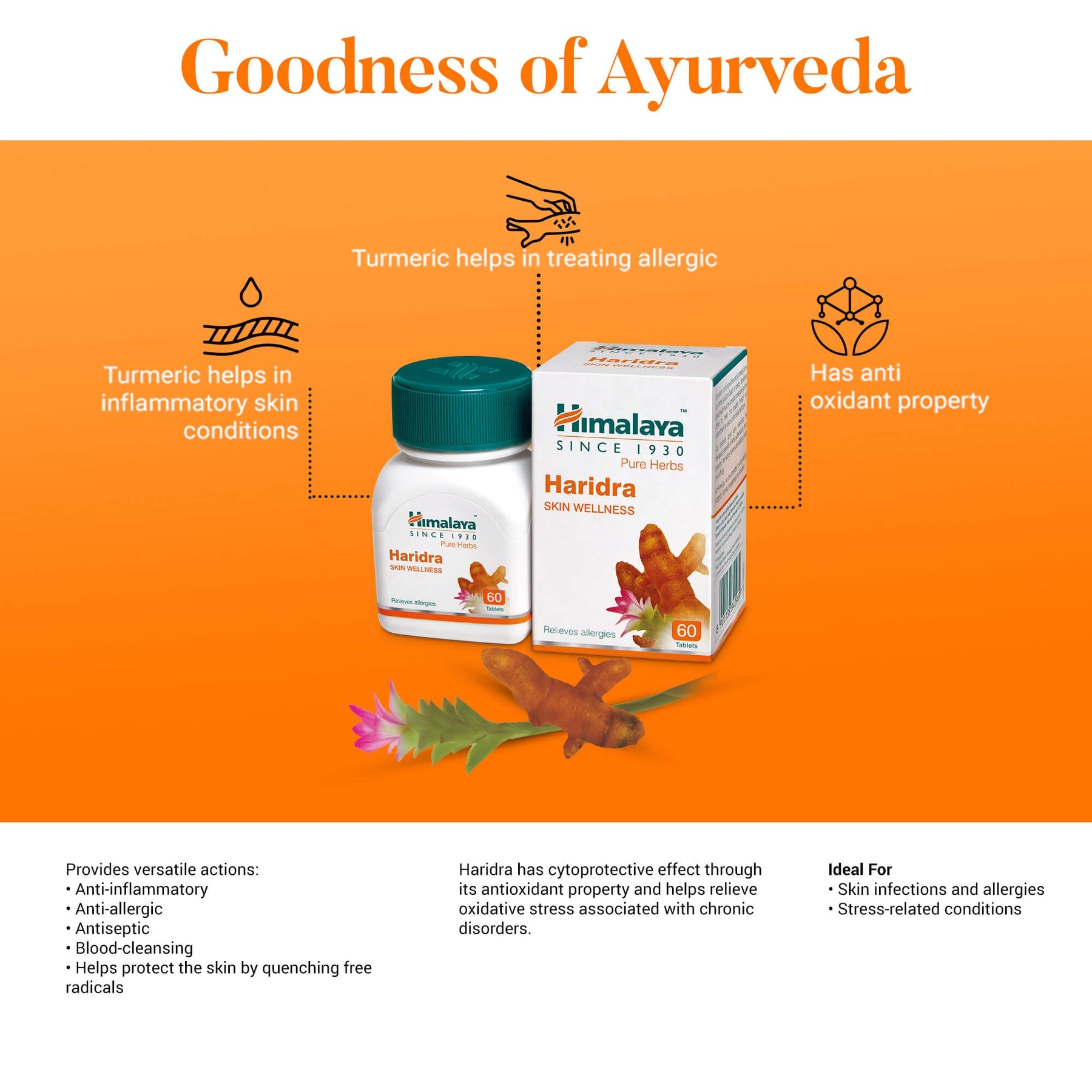 Himalaya Pure Herbs Haridra Skin Wellness Relieves Allergies, Reduces Oxidative Stress | 60 Tablets (Pack Of 2)