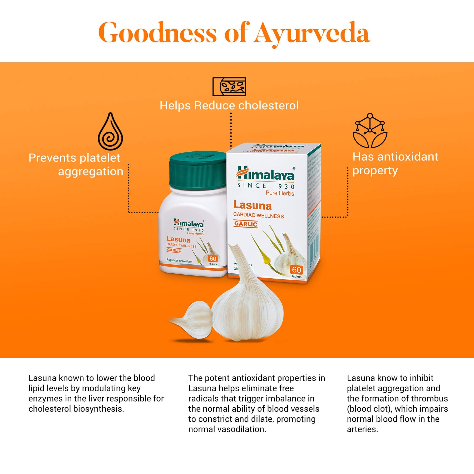 Himalaya Wellness Pure Herbs Lasuna Cardiac Wellness Tablets, For Healthy Cholesterol | 60 Tablets