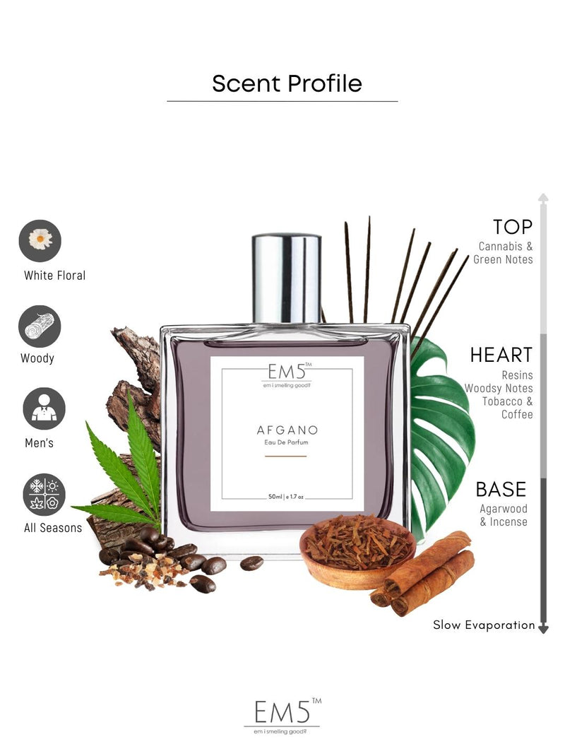 EM5 Afgano EDP Perfume For Men 50 Ml 1.7 Fl.oz. | Strong And Long Lasting | Amber Smoky Oud | Luxury Gift For Men