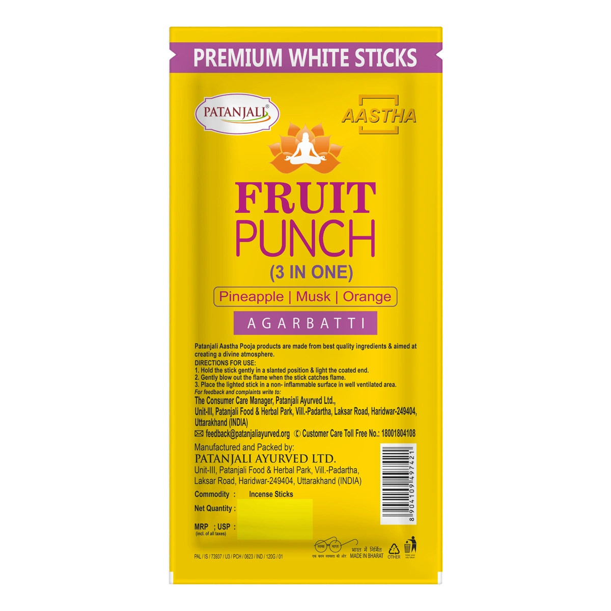 Patanjali Aastha Agarbatti W Stick Fruitpunch, New, With Soothing & Long Lasting Aroma | 110gm