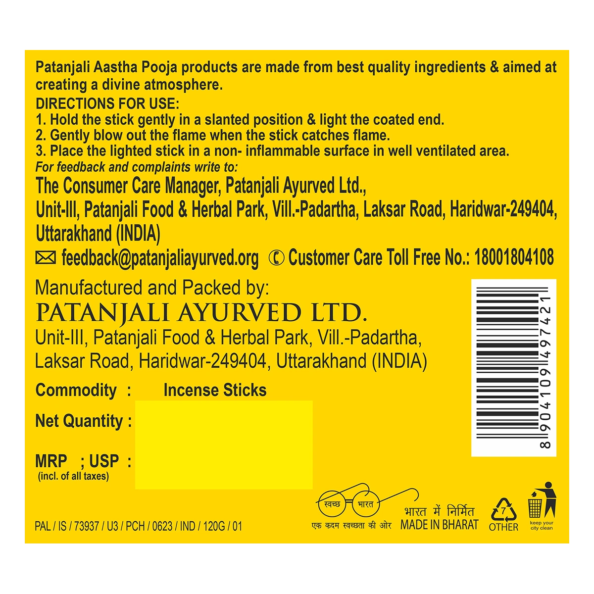 Patanjali Aastha Agarbatti W Stick Fruitpunch, New, With Soothing & Long Lasting Aroma | 110gm