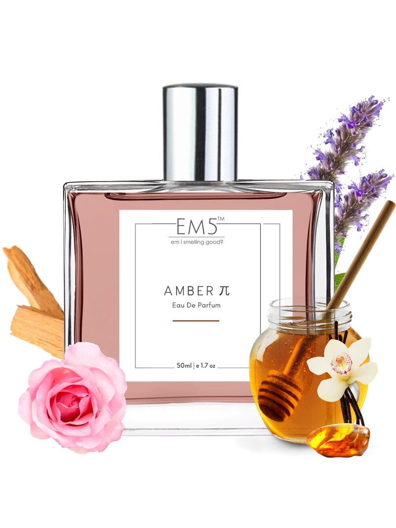 EM5 Amber Π Unisex Eau De Parfum 50 Ml 1.7 Fl.oz. | Strong And Long Lasting | Amber Warm Spicy | Luxury Gift For Men & Women