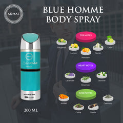 Armaf Blue Homme For Men Perfume Body Spray 200ml 6.7 Fl.oz. Long Lasting | Daily Wear | Alcohol Free