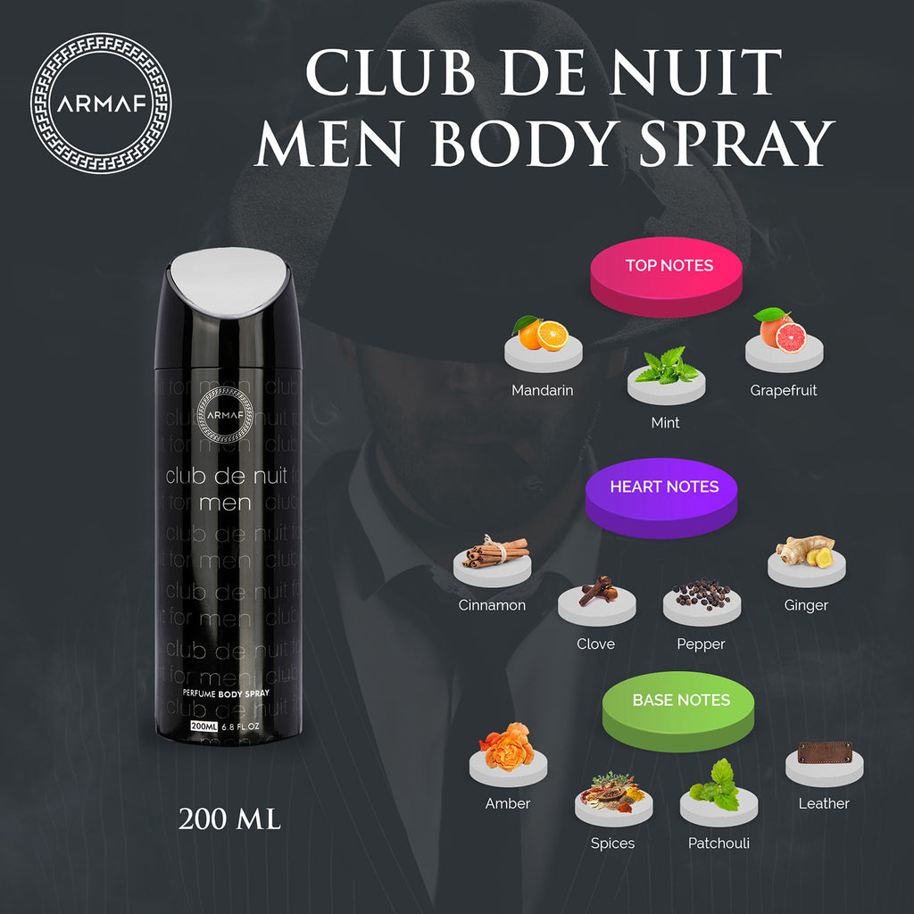 Armaf Club De Nuit Men Perfume Body Spray 200ml 6.7 Fl.oz. Long Lasting | Daily Wear | Alcohol Free