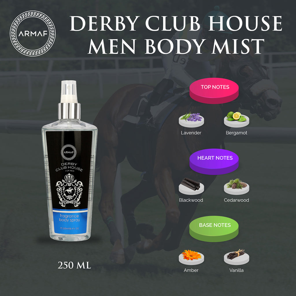 ARMAF DERBY CLUB HOUSE FOR MEN FRAGRANCE BODY SPRAY 250ML 8.4 FL.OZ.