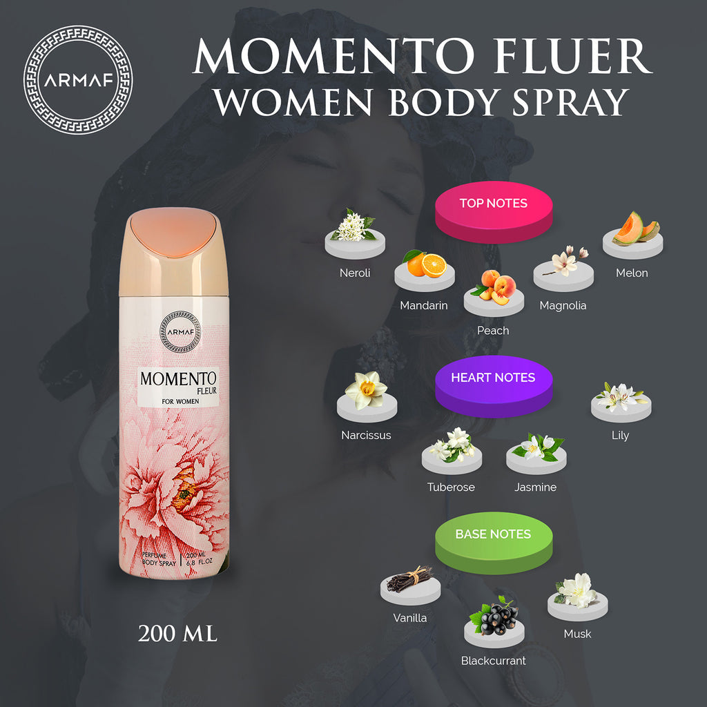 Armaf Momento Fleur Perfume Body Spray 200ml 6.7 Fl.oz. Long Lasting | Daily Wear For Women | Alcohol Free