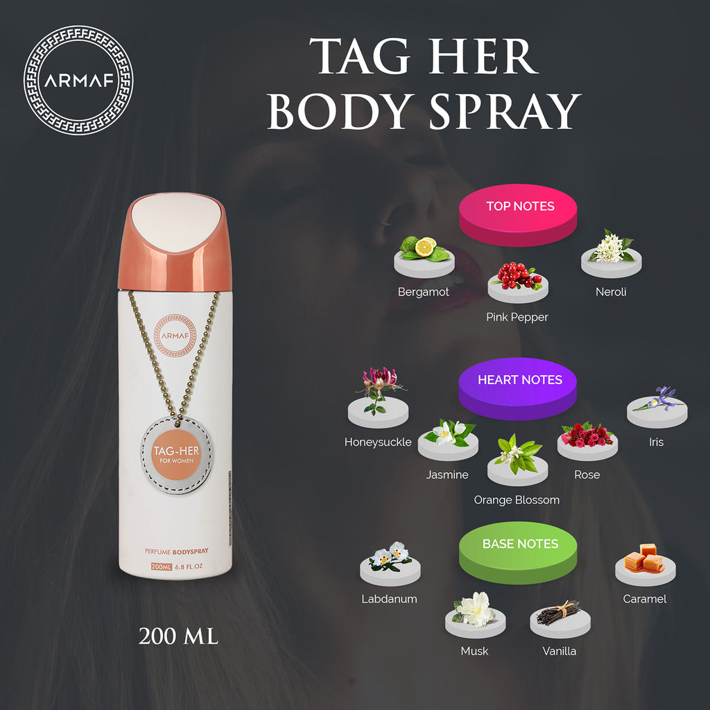 Armaf Tag Her For Women Perfume Body Spray 200ml 6.7 Fl.oz. Long Lasting | Daily Wear | Alcohol Free