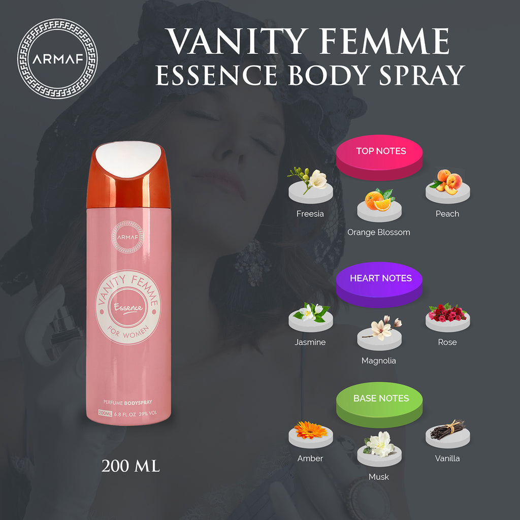 Armaf Vanity Femme Essence Perfume Body Spray 200ml 6.7 Fl.oz. Daily Wear Deo For Women | Long Lasting