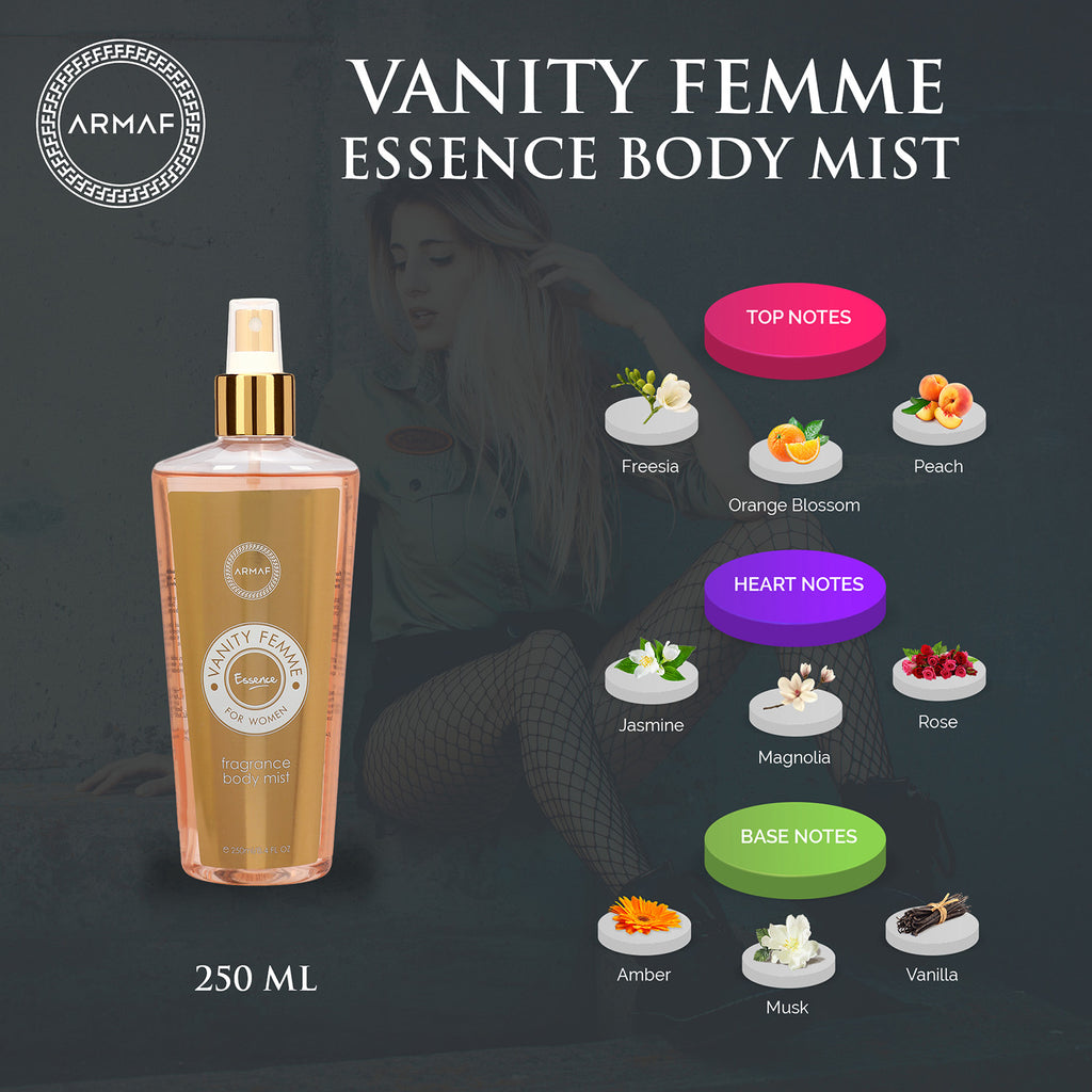 Armaf Vanity Femme Essence Fragrance Body Mist 250ml 8.4 Fl.oz. For Women | Long Lasting | Alcohol Free