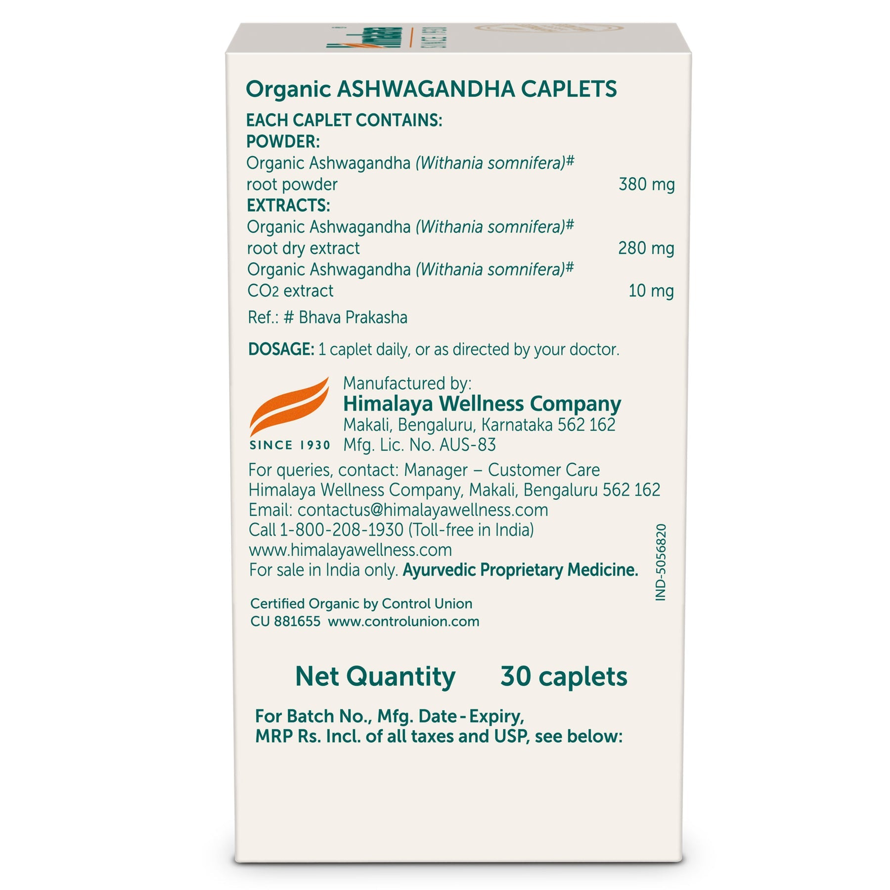 Himalaya Organic Ashwagandha 670mg Tablets, Helps Release Stress, Rejuvenates Mind & Body, General Wellness | 30 Caplets