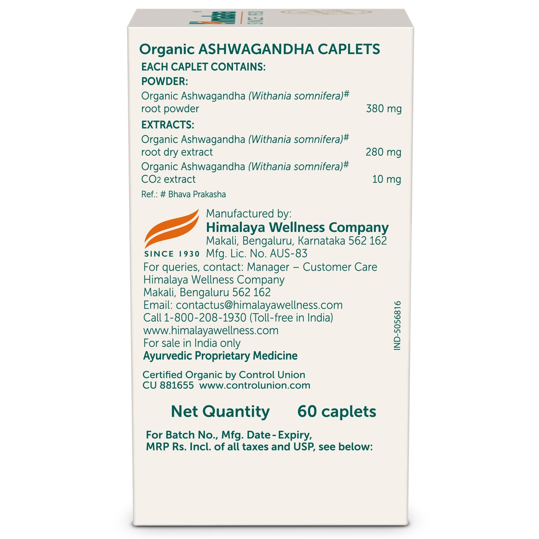 Himalaya Organic Ashwagandha 670mg Tablets, Helps Release Stress, Rejuvenates Mind & Body, General Wellness | 60 Caplets
