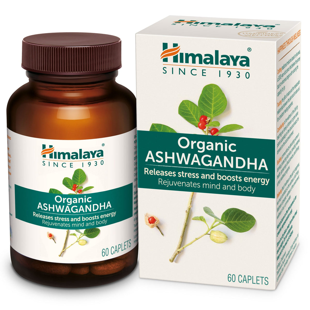 Himalaya Organic Ashwagandha 670mg Tablets, Helps Release Stress, Rejuvenates Mind & Body, General Wellness | 60 Caplets