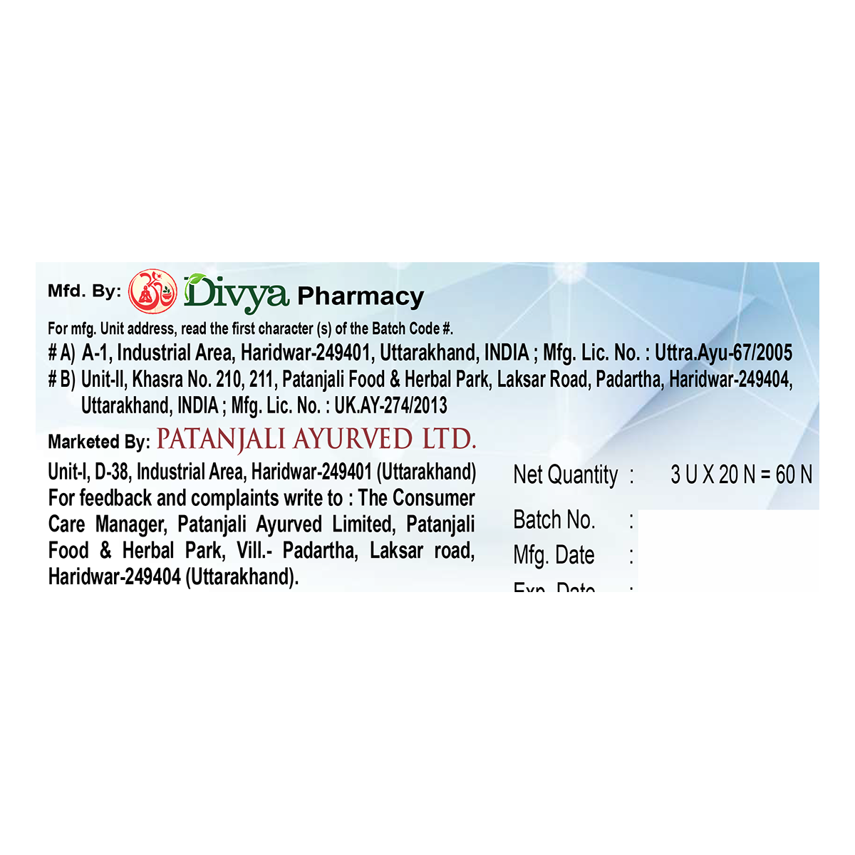 Patanjali Divya Aurogrit Tablet 38gm