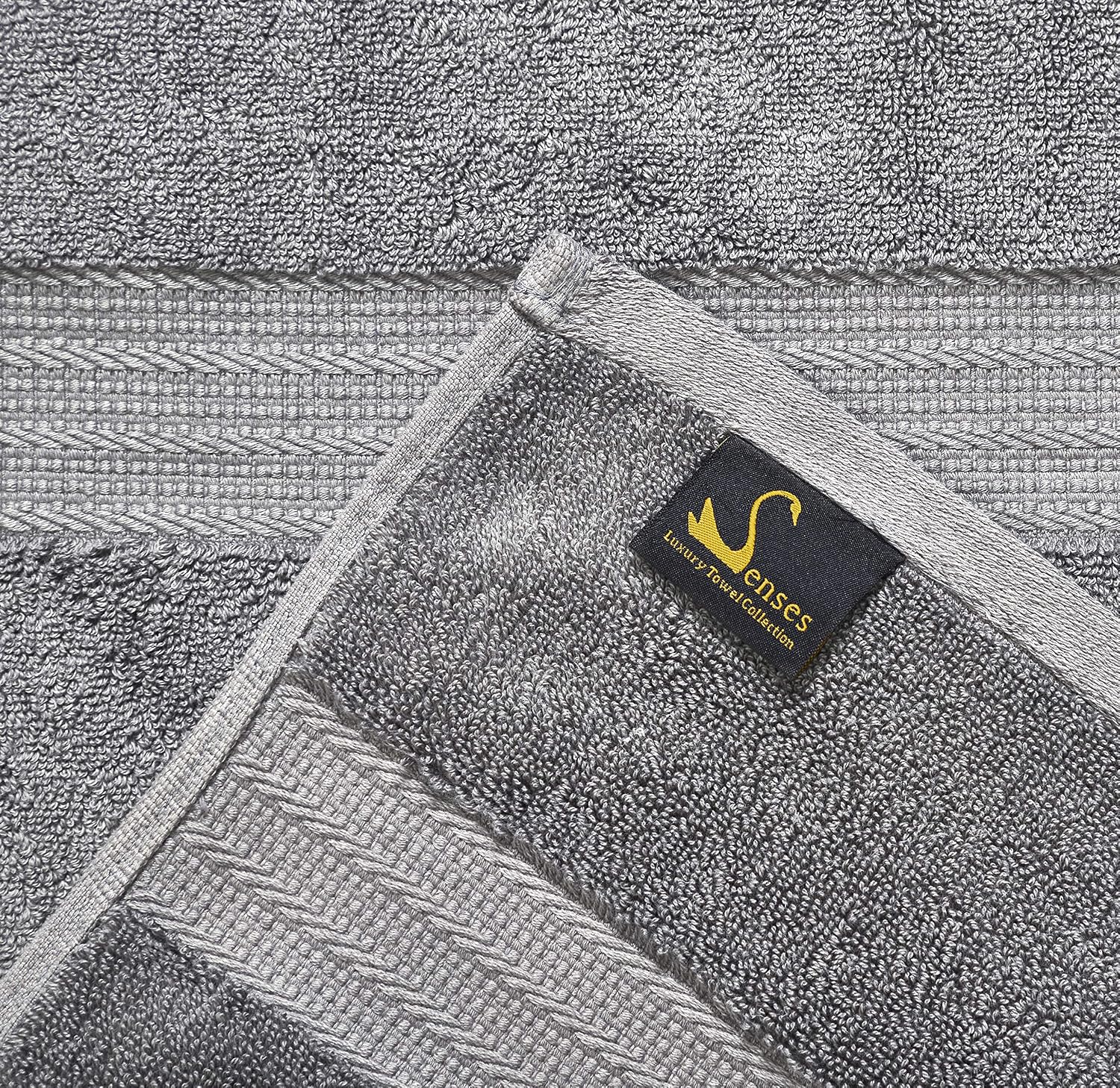 Senses By Riba 2 Bath + 2 Hand & 2 Wash Cloth Towel 1800 Gsm | All Cotton Premium Hotel & Spa Quality, Highly Absorbent Towel (Charcoal Grey) - 6 Piece