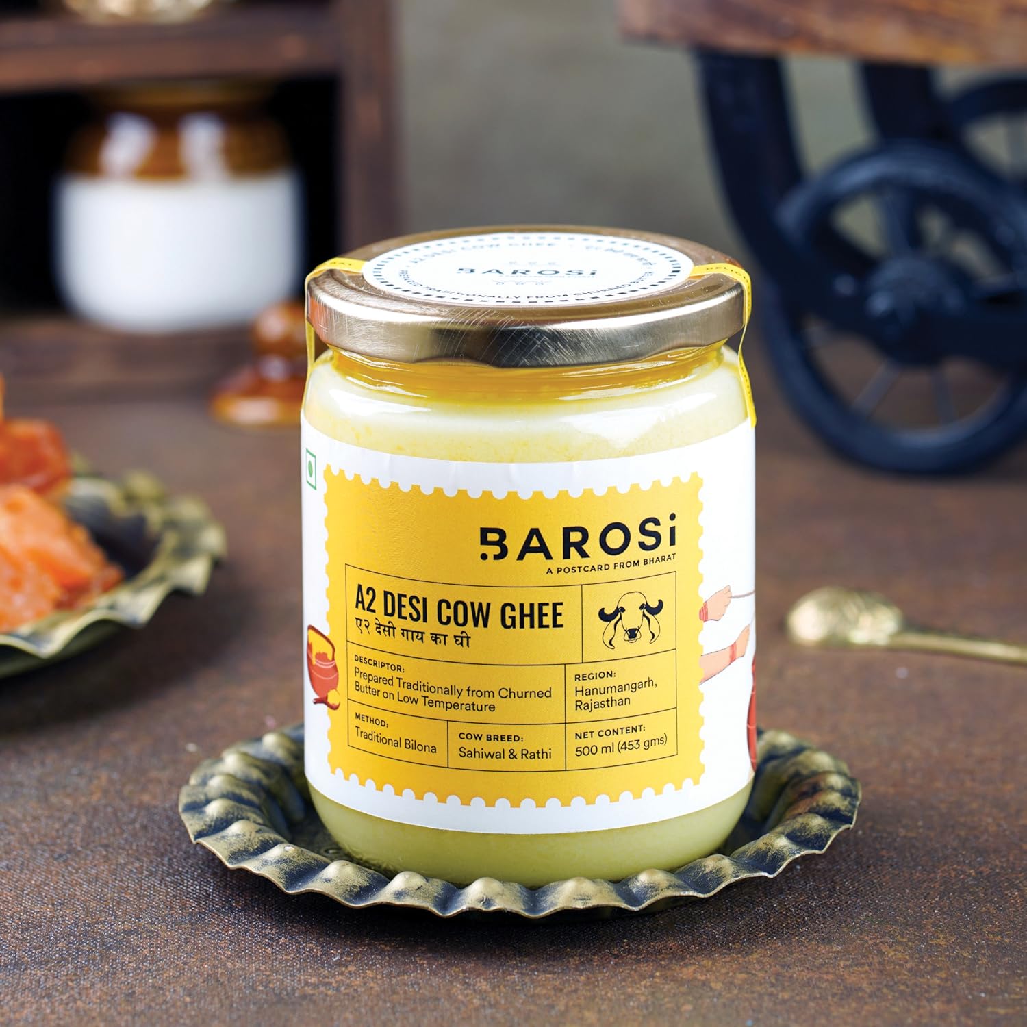 Organic A2 Desi Cow Ghee By Barosi | Rich In Vitamins A, E & Healthy Danedar Cow Desi Ghee Perfect For Brain Health | 1 Litre (500ml * 2) 33.8 Ounce | Jar Pack