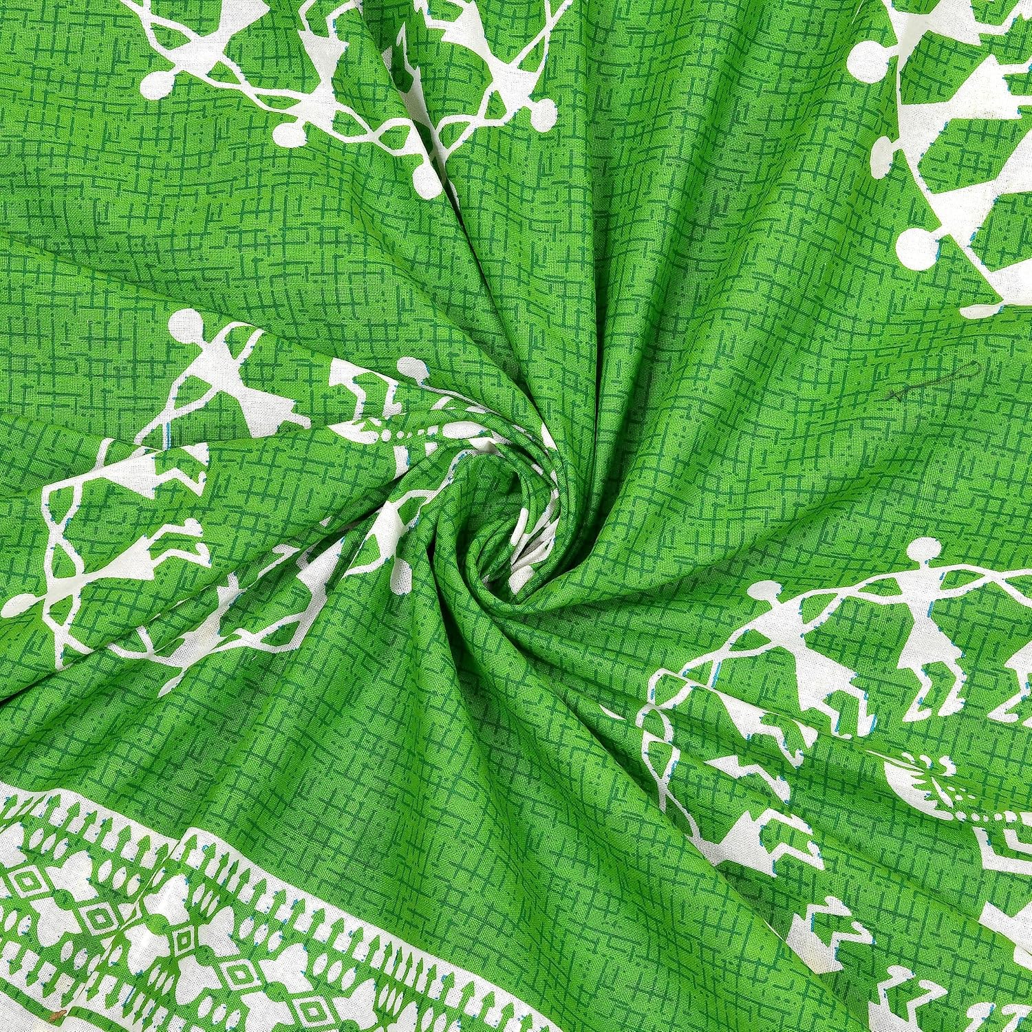 Printed Double Bedsheets For King Size With Tow Matching Pillow Covers - 90 X 100 Inches, Green & White | Comfort Jaipuri Collection Bedsheet - Suitable For All Seasons