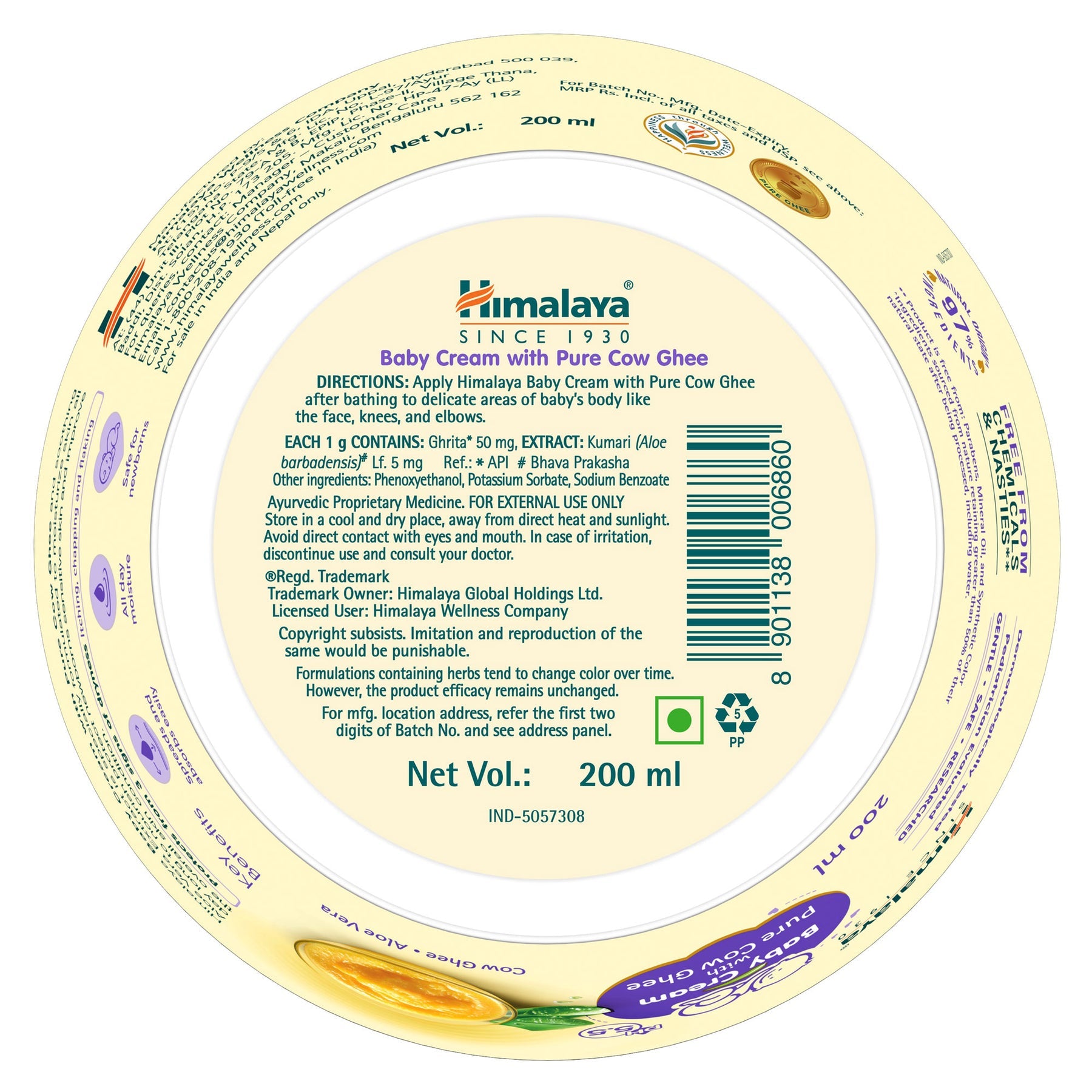 Himalaya Baby Cream With Pure Cow Ghee, Moisturizes And Nourishes Skin All Day Long | 200ml