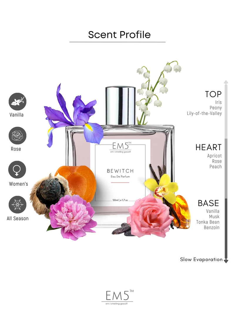 EM5 Bewitch Eau De Parfum For Women 1.7 Fl.oz. | Sweet Vanilla Fruity Rose Floral | Strong & long Lasting Eau De Parfum Spray | Luxury Gift For Her