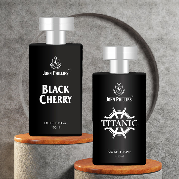 John Phillips Luxury Eau De Perfumes Black Cherry &  Titanic 100ml 3.4 Fl.oz. Each Pack Of 2 | For Unisex