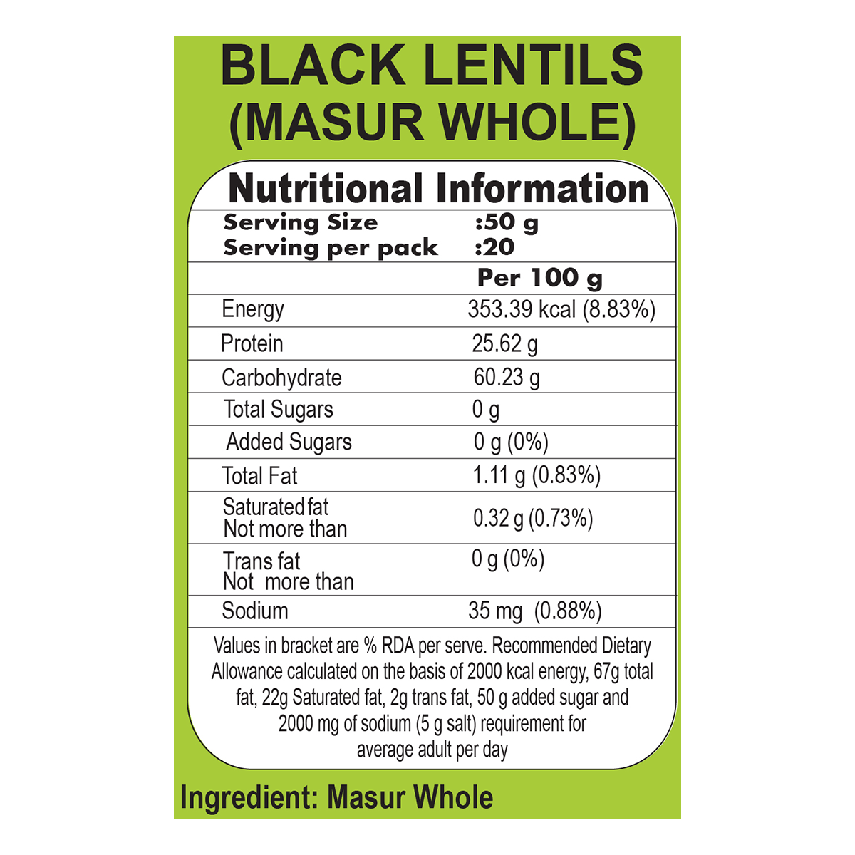 Patanjali Unpolished Black Masur 1kg