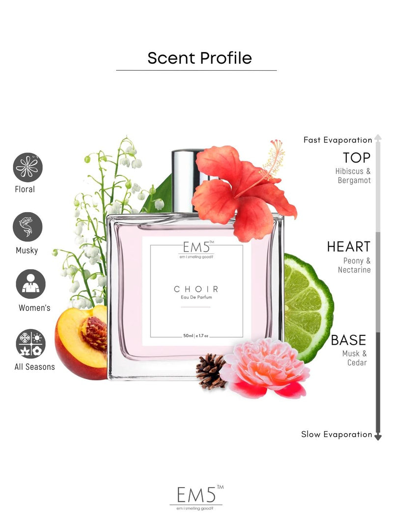 EM5 Choir Eau De Parfum For Women 50 Ml 1.7 Fl.oz. | Strong And Long Lasting | Floral Fruity Sweet | Luxury Gift For Women