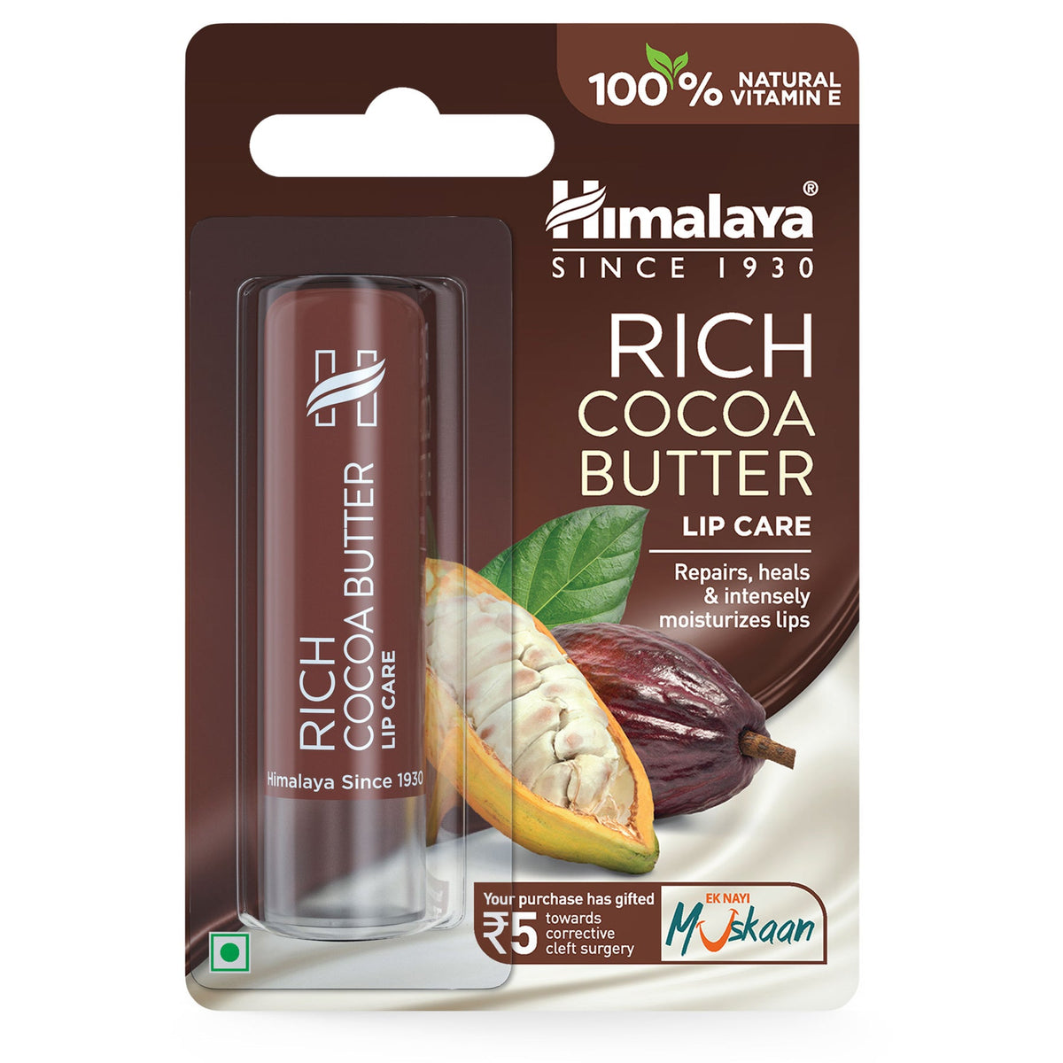 Himalaya Rich Cocoa Butter Lip Care, Repairs, Heals & Intensely Moisturizes Lips | 4.5gm