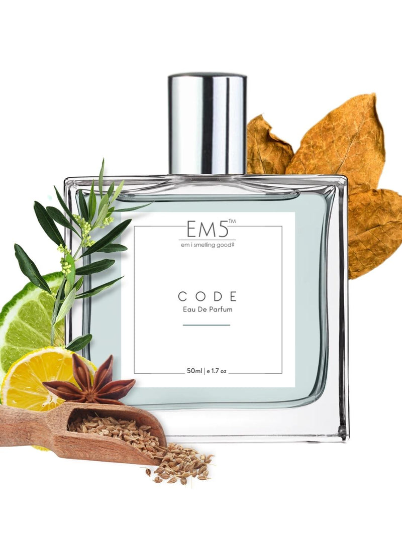 EM5 Code EDP Perfume For Men 50 Ml 1.7 Fl.oz. | Strong And Long Lasting | Citrus Leather Anis | Luxury Gift For Men