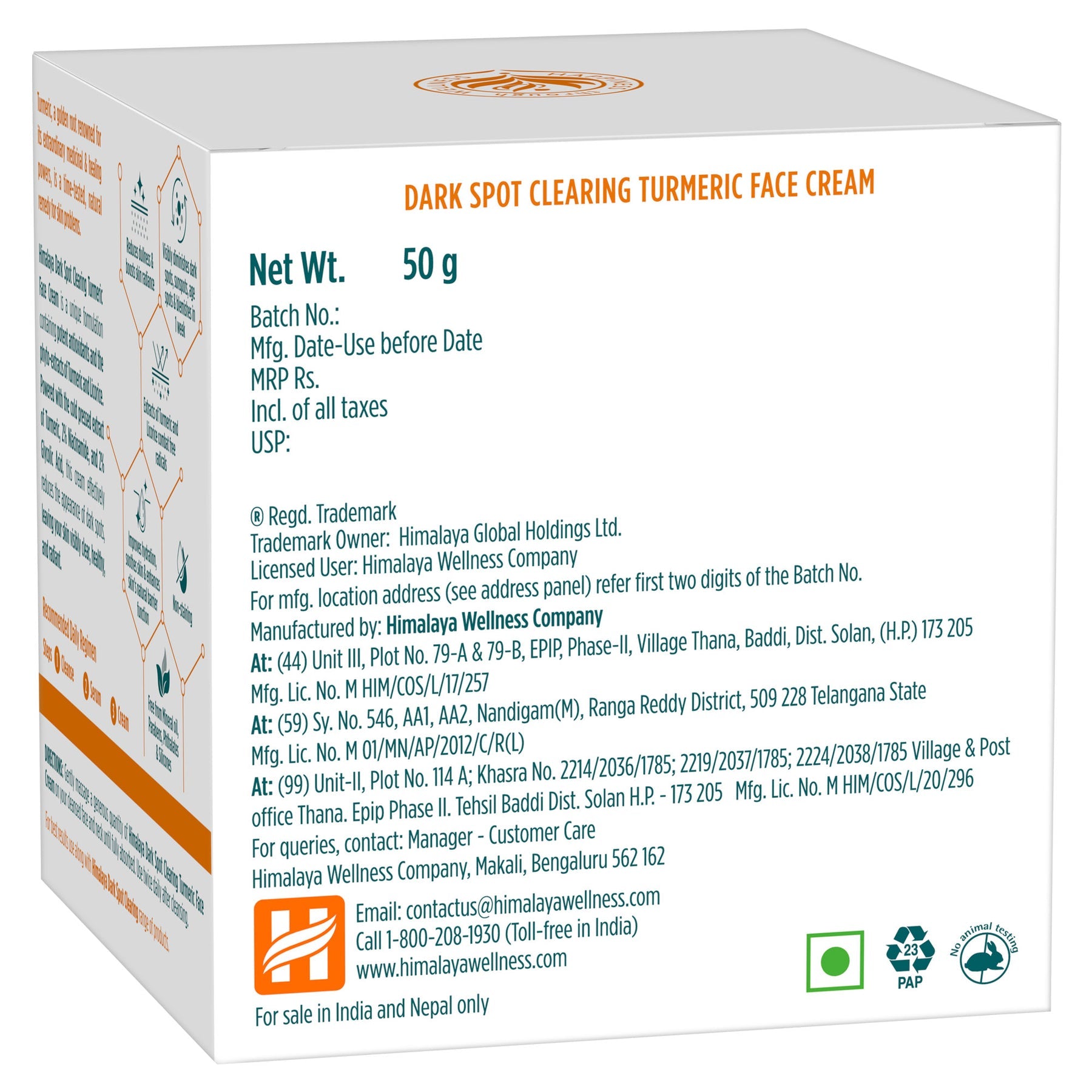 Himalaya Dark Spot Clearing Turmeric Face Cream, Natural Remedy For Skin Problems | 50gm
