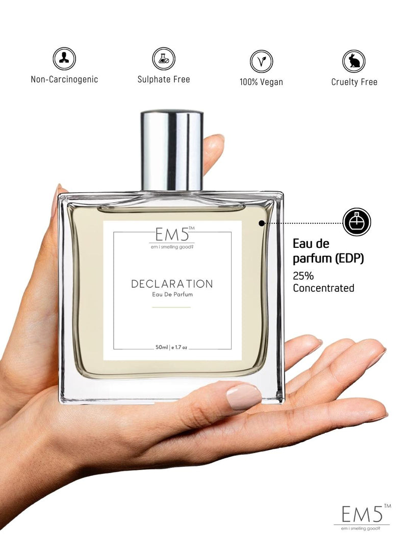 EM5 Declaration EDP Perfume For Men 50 Ml 1.7 Fl.oz. | Strong And Long Lasting | Fresh Spicy Citrus | Luxury Gift For Men