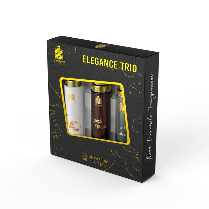 ADILQADRI ELEGANCE TRIO LUXURY PERFUME SET | GIFT SET FOR MEN & WOMEN | LONG LASTING SCENTS OF SWEET, MUSKY & FRUITY NOTES 30ML 1 FL.OZ. EACH X3