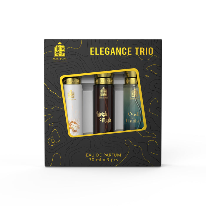 ADILQADRI ELEGANCE TRIO LUXURY PERFUME SET | GIFT SET FOR MEN & WOMEN | LONG LASTING SCENTS OF SWEET, MUSKY & FRUITY NOTES 30ML 1 FL.OZ. EACH X3