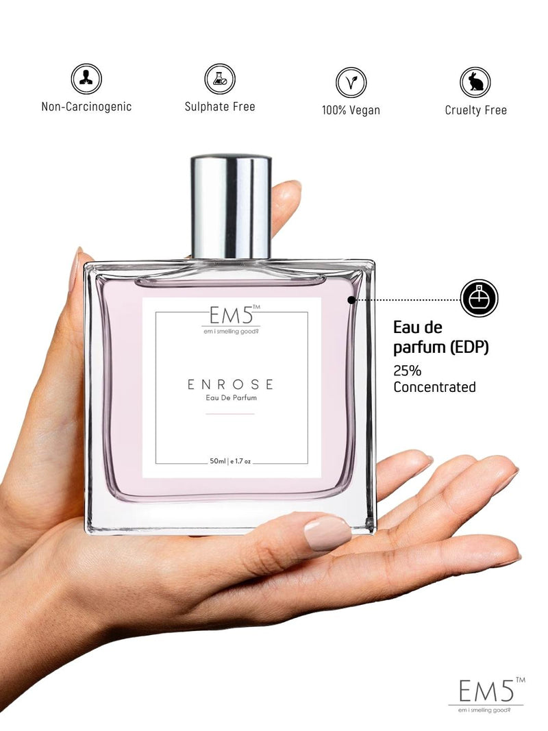 EM5 Enrose Eau De Parfum For Women 50 Ml 1.7 Fl.oz. | Strong & Long Lasting | Rose Musky Powdery | Luxury Gift For Women