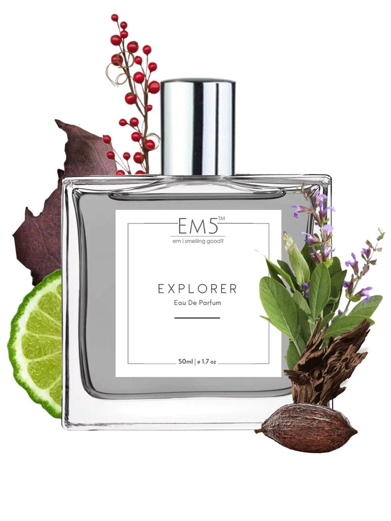 EM5 Explorer Perfume For Men | 50 Ml 1.7 Fl.oz. Eau De Parfum Strong And Long Lasting Spray | Woody Fresh Spicy Fragrance | Luxury Gift For Men