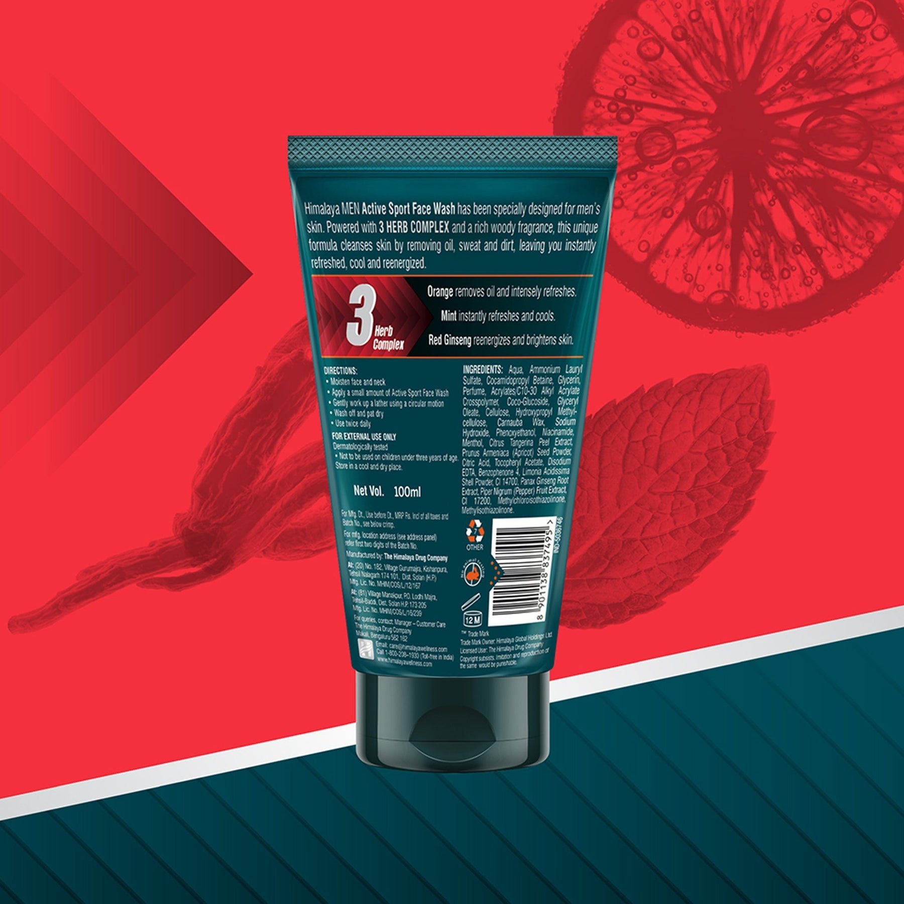 Himalaya Men Active Sport Face Wash, Refreshes, Cools & Reenergizes | 100ml