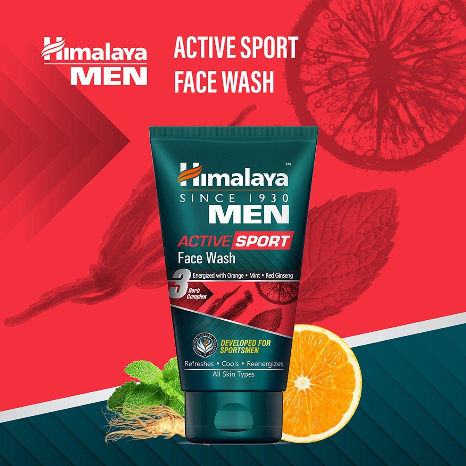 Himalaya Men Active Sport Face Wash, Refreshes, Cools & Reenergizes | 100ml