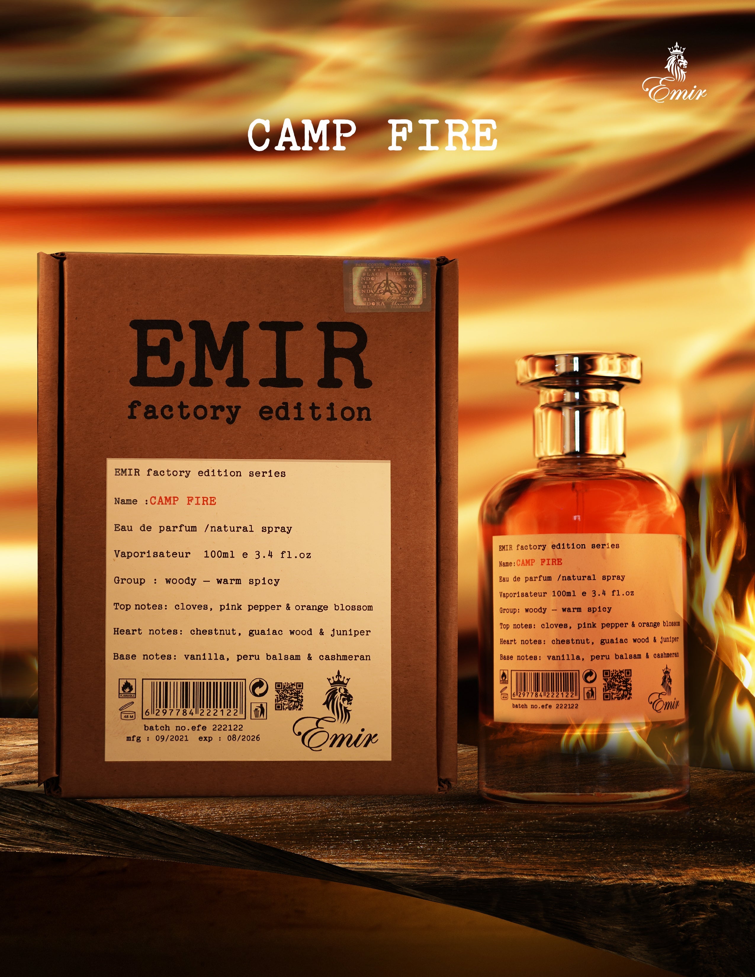 Emir Camp Fire Factory Edition Eau De Parfum 100ml 3.4 Fl.oz. Unisex Fragrance | Long Lasting | Daily Wear