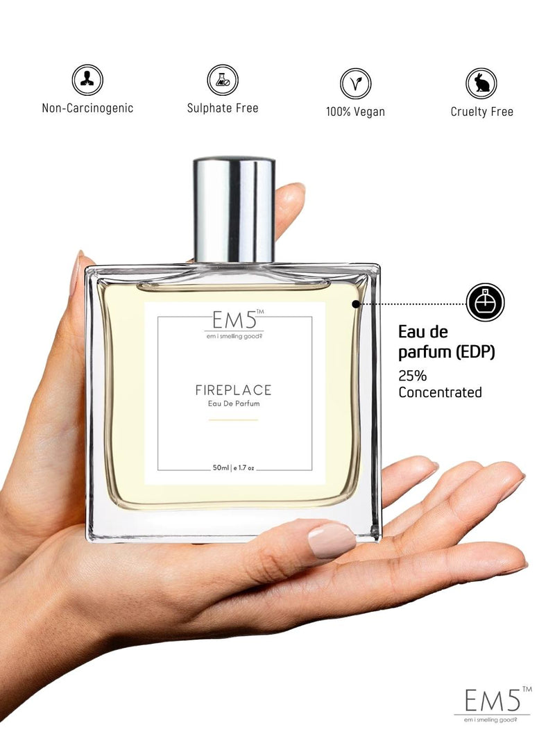 EM5 Fireplace Unisex Eau De Parfum 50 Ml 1.7 Fl.oz. | Strong And Long Lasting | Woody Vanilla Balsamic | Luxury Gift For Men & Women