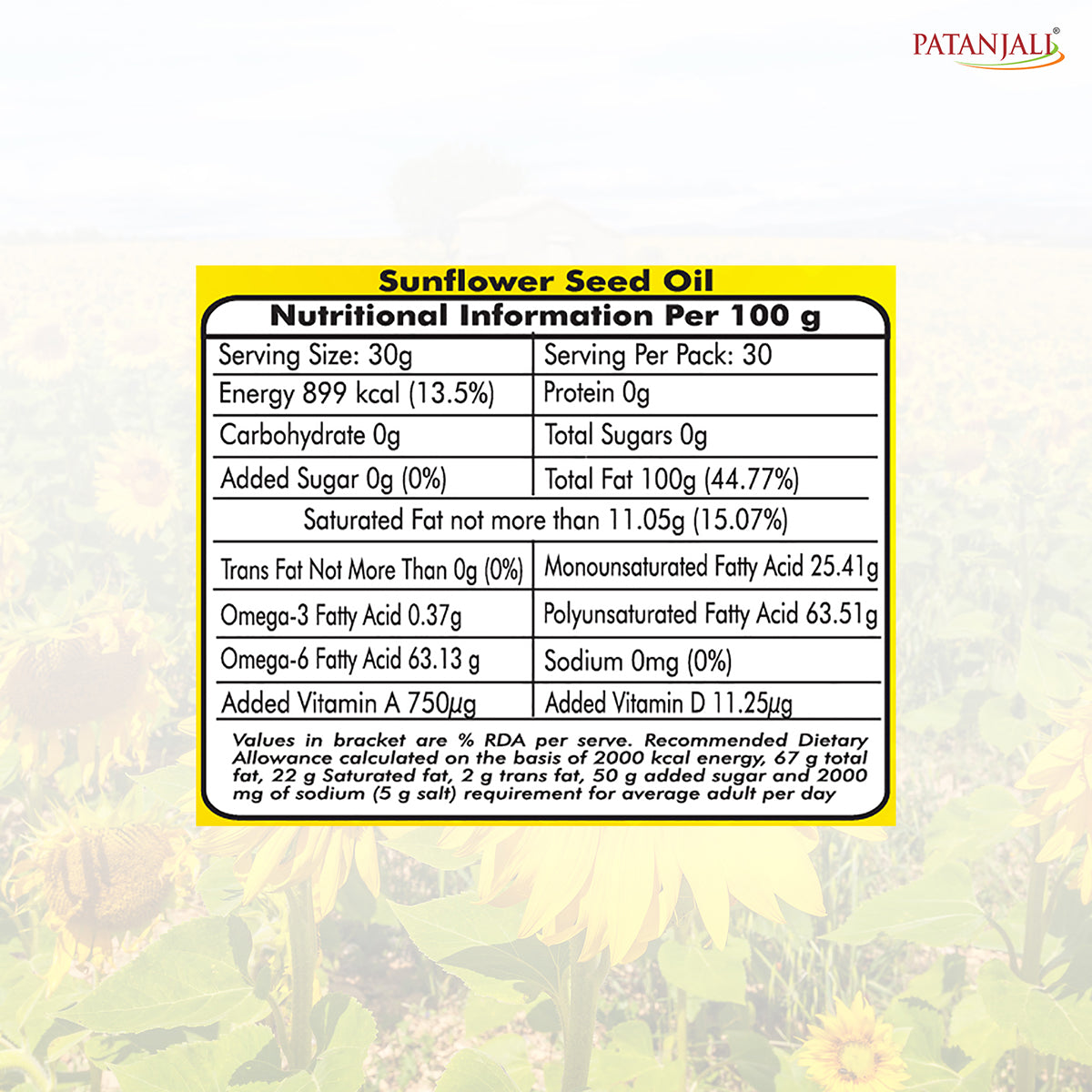 Patanjali Sunflower Oil (Pouch) 1liter