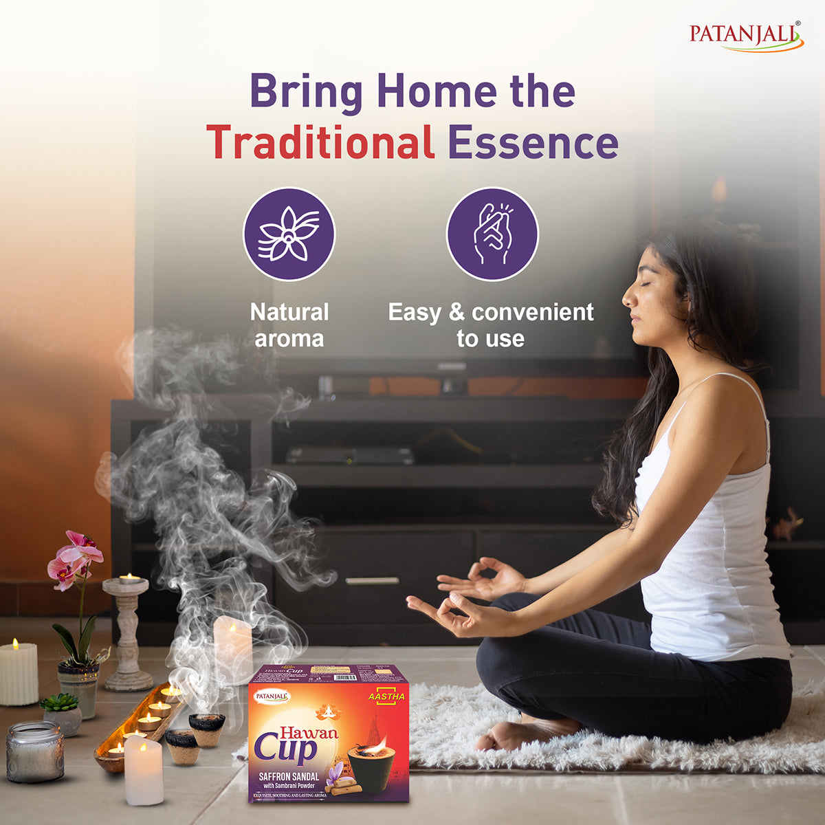 Patanjali Aastha Hawan Cup Saffron Sandal, With Exquisite, Soothing And Lasting Aroma, 90gm