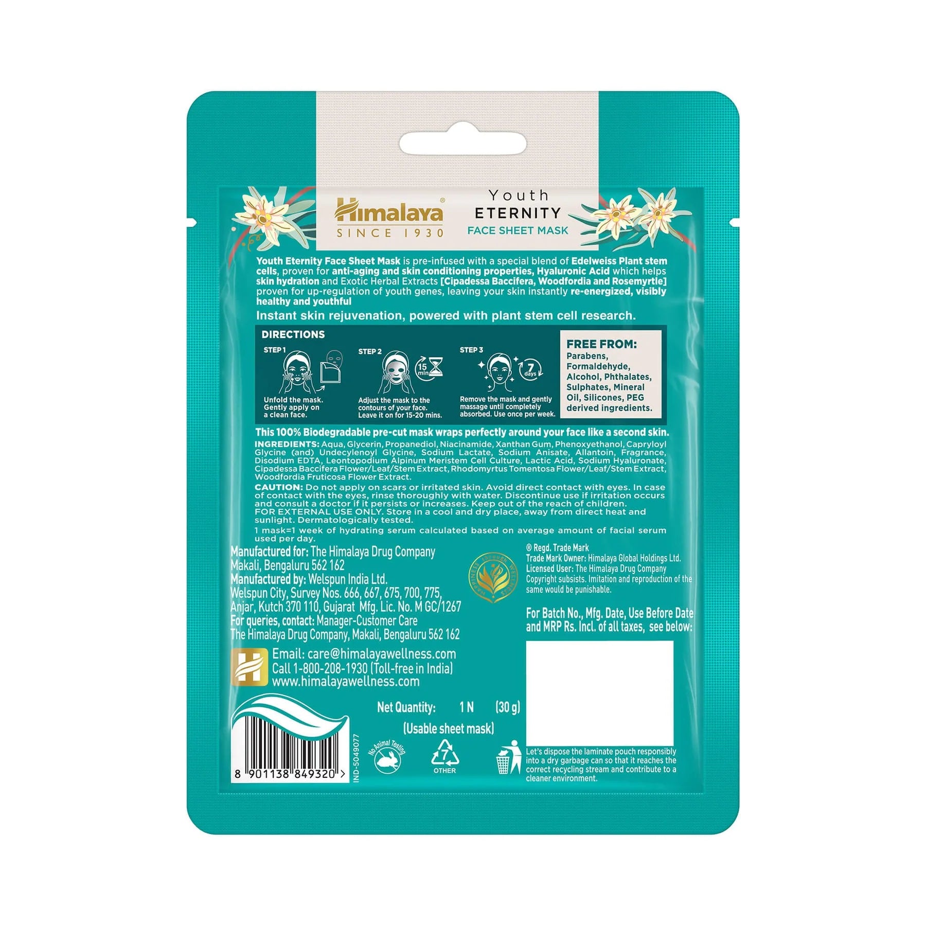 Himalaya Youth Eternity Face Sheet Mask, Instantly Hydrates For Visibly Plumper Skin | 30gm