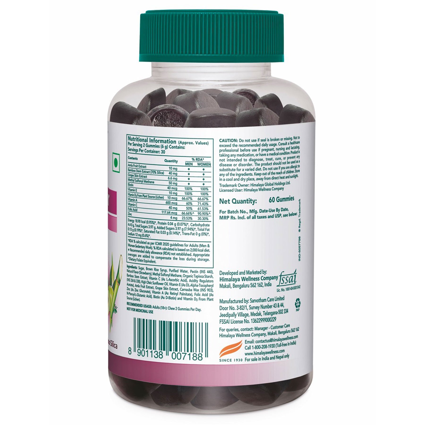 Himalaya Healthy Hair Gummies, Supports Strong, Healthy, & Shiny Hair | 60 Gummies